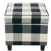 Kirkland's Home Cream Buffalo Plaid Upholstered Storage Ottoman- Benches & Ottomans