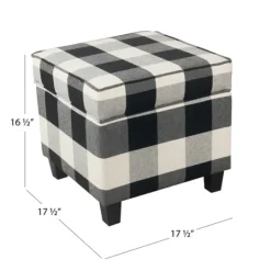 Kirkland's Home Cream Buffalo Plaid Upholstered Storage Ottoman- Benches & Ottomans