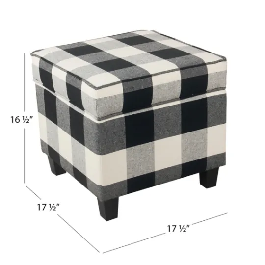 Kirkland's Home Cream Buffalo Plaid Upholstered Storage Ottoman- Benches & Ottomans