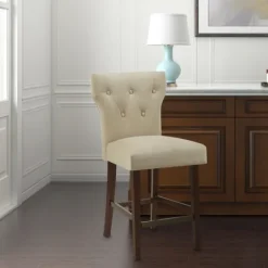 Kirkland's Home Cream Button Tufted Back Counter Stool- Bar Stools & Counter Height Stools