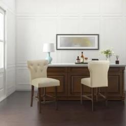 Kirkland's Home Cream Button Tufted Back Counter Stool- Bar Stools & Counter Height Stools