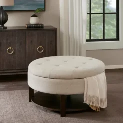 Kirkland's Home Cream Button Tufted Storage Ottoman- Benches & Ottomans