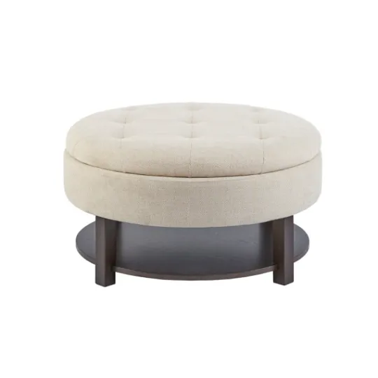 Kirkland's Home Cream Button Tufted Storage Ottoman- Benches & Ottomans