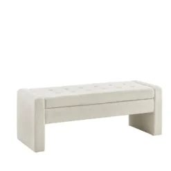 Kirkland's Home Cream Button Tufted Upholstered Storage Bench- Benches & Ottomans