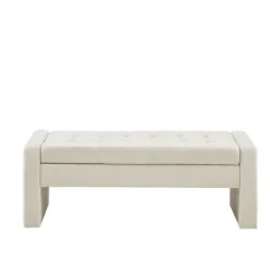 Kirkland's Home Cream Button Tufted Upholstered Storage Bench- Benches & Ottomans