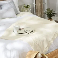 Kirkland's Home Cream Chenille Fringe Throw- Blankets & Throws