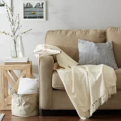 Kirkland's Home Cream Chenille Fringe Throw- Blankets & Throws