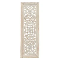 Kirkland's Home Cream Distressed Carved Floral Wall Plaque- Wall Plaques