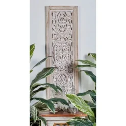 Kirkland's Home Cream Distressed Carved Floral Wall Plaque- Wall Plaques