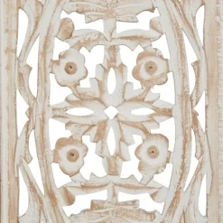Kirkland's Home Cream Distressed Carved Floral Wall Plaque- Wall Plaques