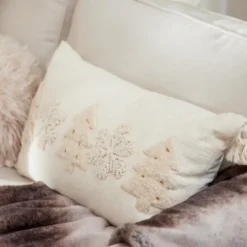 Kirkland's Home Cream Embroidered Trees Lumbar Pillow- Pillows