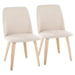Kirkland's Home Cream Faux Leather Wood Dining Chairs, Set Of 2- Dining Chairs