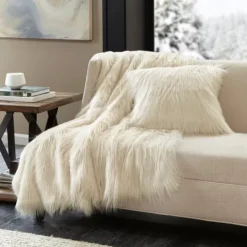 Kirkland's Home Cream Faux Mink Fluffy Throw- Blankets & Throws