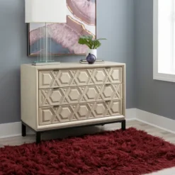Kirkland's Home Cream Geometric Overlay Chest- Cabinets & Sideboards