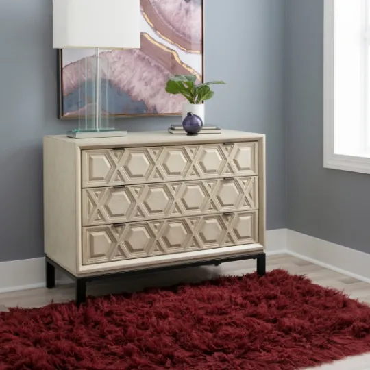 Kirkland's Home Cream Geometric Overlay Chest- Cabinets & Sideboards