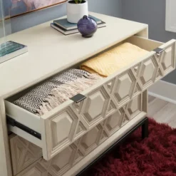 Kirkland's Home Cream Geometric Overlay Chest- Cabinets & Sideboards
