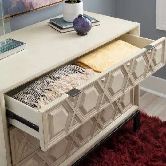 Kirkland's Home Cream Geometric Overlay Chest- Cabinets & Sideboards