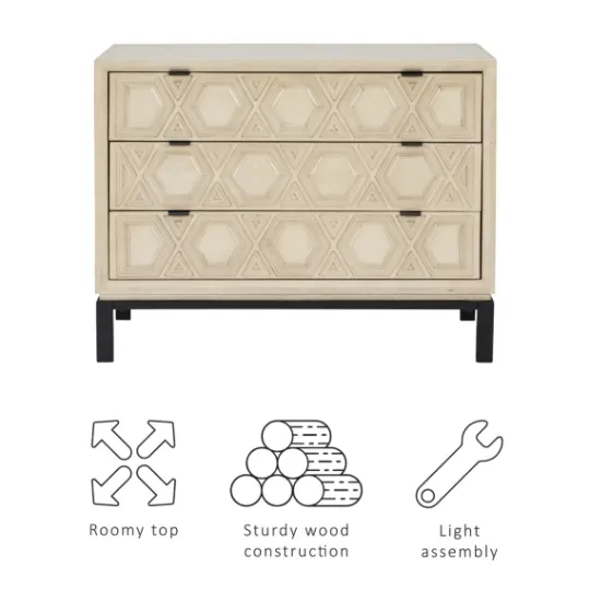 Kirkland's Home Cream Geometric Overlay Chest- Cabinets & Sideboards