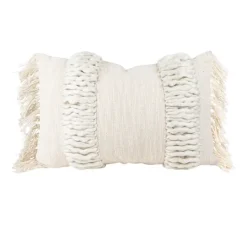 Kirkland's Home Cream Hand Woven Fringe Ends Lumbar Pillow- Pillows