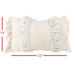 Kirkland's Home Cream Hand Woven Fringe Ends Lumbar Pillow- Pillows