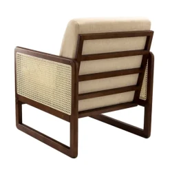 Kirkland's Home Cream Mahogany Finish Cane Panel Accent Chair- Accent Chairs