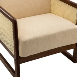 Kirkland's Home Cream Mahogany Finish Cane Panel Accent Chair- Accent Chairs