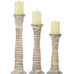 Kirkland's Home Cream Mango Wood Candle Holders, Set Of 3- Candle Holders