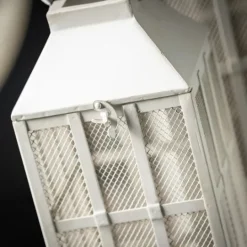 Kirkland's Home Cream Metal Paned Wood Base Lanterns, Set Of 2- Lanterns