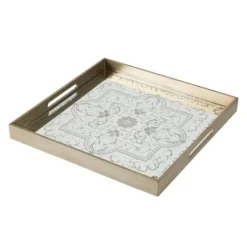 Kirkland's Home Cream Moroccan Pattern Tray With Gold Edges- Decorative Trays