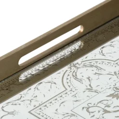 Kirkland's Home Cream Moroccan Pattern Tray With Gold Edges- Decorative Trays