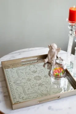 Kirkland's Home Cream Moroccan Pattern Tray With Gold Edges- Decorative Trays