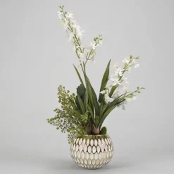 Kirkland's Home Cream Orchids Arrangement In Gold Planter- Arrangements & Greenery