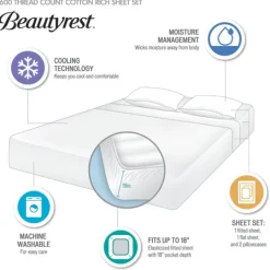 Kirkland's Home Cream Rich Cooling Cotton King Sheet Set- Bed Sheets