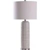 Kirkland's Home Cream Ringed Ceramic Table Lamp- Table Lamps