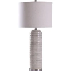Kirkland's Home Cream Ringed Ceramic Table Lamp- Table Lamps