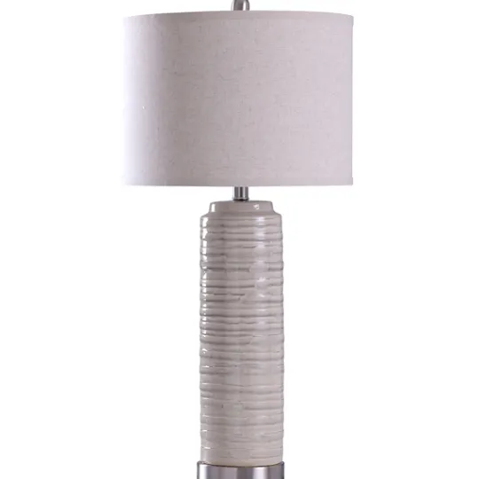 Kirkland's Home Cream Ringed Ceramic Table Lamp- Table Lamps