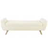 Kirkland's Home Cream Sherpa And Wood Storage Bench- Benches & Ottomans