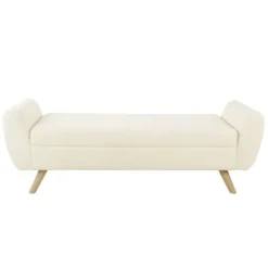 Kirkland's Home Cream Sherpa And Wood Storage Bench- Benches & Ottomans