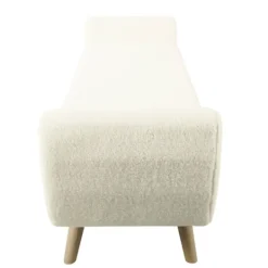 Kirkland's Home Cream Sherpa And Wood Storage Bench- Benches & Ottomans