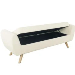 Kirkland's Home Cream Sherpa And Wood Storage Bench- Benches & Ottomans