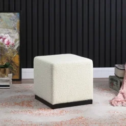 Kirkland's Home Cream Sherpa Boucle Cube Ottoman- Benches & Ottomans