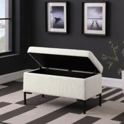 Kirkland's Home Cream Sherpa Boucle Storage Bench- Benches & Ottomans