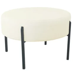 Kirkland's Home Cream Sherpa Upholstered Metal Ottoman- Benches & Ottomans