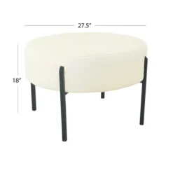 Kirkland's Home Cream Sherpa Upholstered Metal Ottoman- Benches & Ottomans