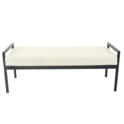 Kirkland's Home Cream Sherpa Upholstered Metal Bench- Benches & Ottomans