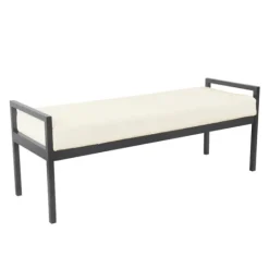 Kirkland's Home Cream Sherpa Upholstered Metal Bench- Benches & Ottomans