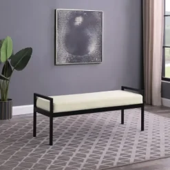 Kirkland's Home Cream Sherpa Upholstered Metal Bench- Benches & Ottomans