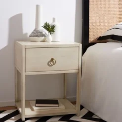 Kirkland's Home Cream Square Wood Nightstand- Nightstands