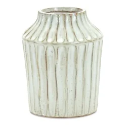 Kirkland's Home Cream Terracotta Ribbed Vase, 8 In.- Vases