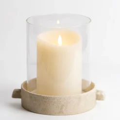Kirkland's Home Cream Textured Base Hurricane, 9 In.- Candle Holders